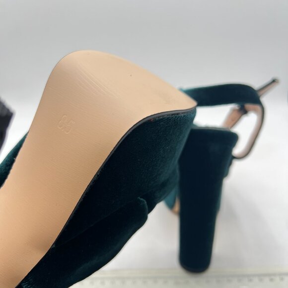 XYD Dark Green Velvet Platform Chunky High Heel Sandal Peep Toe Ankle Strap Shoe - Picture 6 of 8